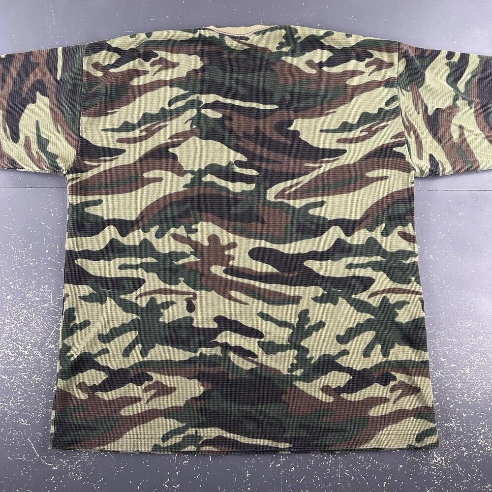 VTG Platinum BNK Thermal Shirt Men 2XL Green Woodland Camo Waffle Hunt Hike Y2K - Picture 7 of 9